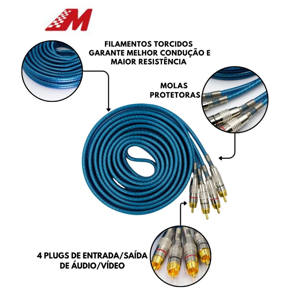 CABO RCA 5M 5MM PLUG R METAL TRIPLA BLINDAGEM AZ
